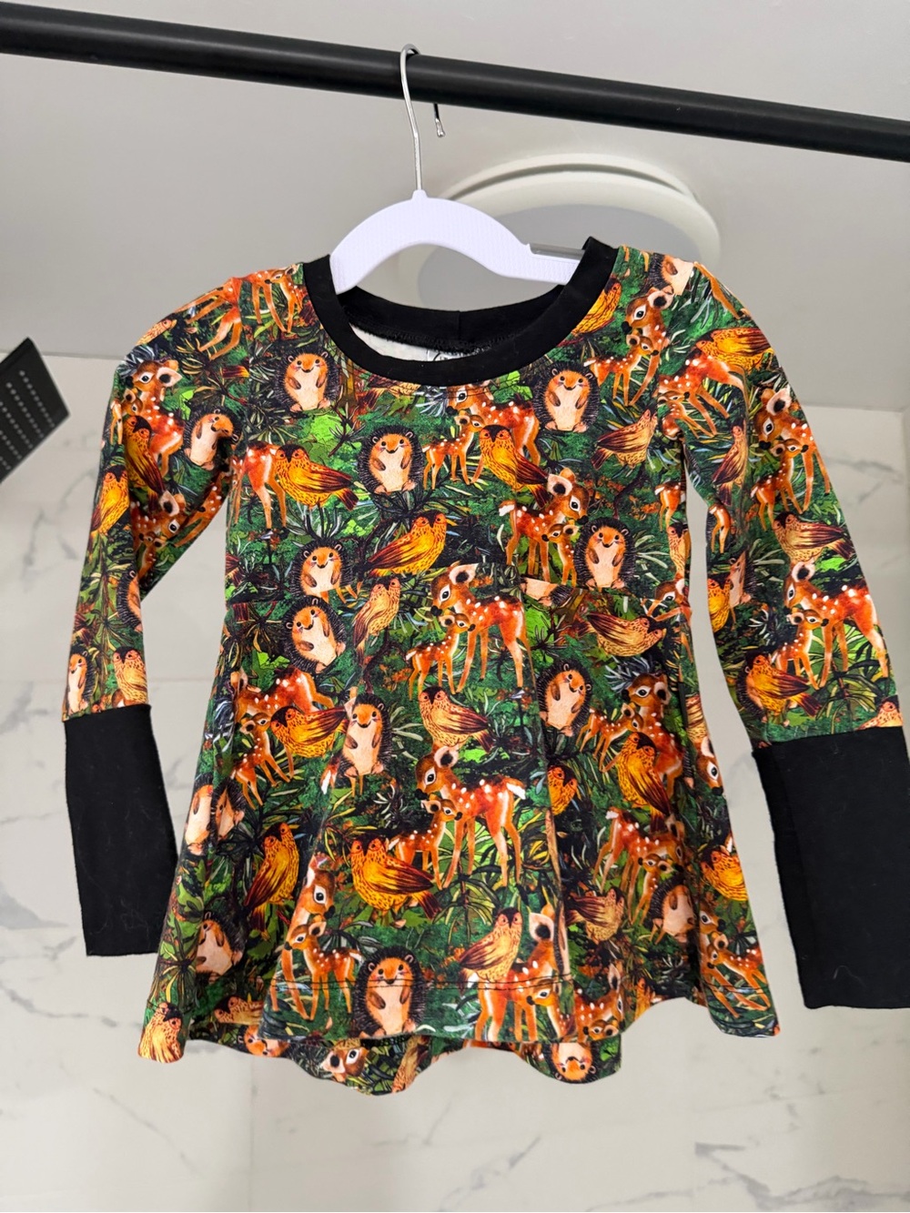 Kids Woodland Animals Long Sleeve Top - Green/Black